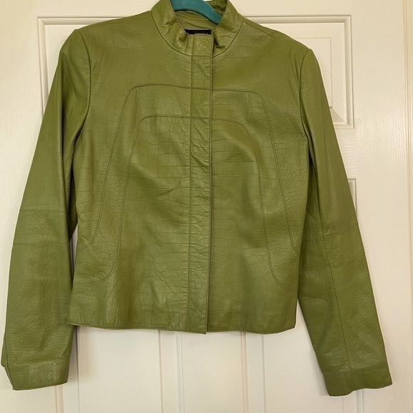 VS2 by Vakko Leather Jacket Green Croco Textured Size Large - Picture 1 of 9